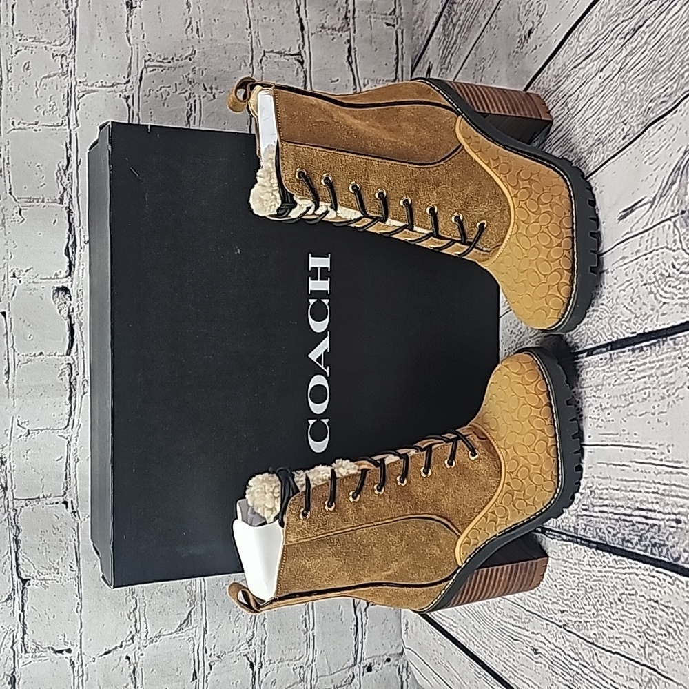 Coach Haven Signature Lace-up Suede Boot Natural Size 5.5